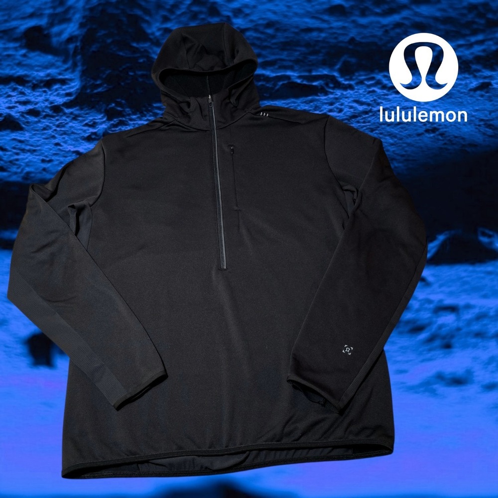 Lululemon Mens Cold Terrain Half Zip Hoodie Black L Athletic Tech Performance